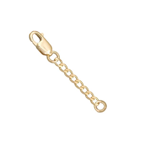 14k Solid Yellow Gold 2mm Curb Cuban Chain Extender 1" to 5" Lobster Clasp