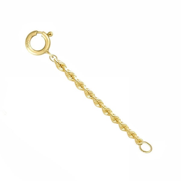 14k Solid Yellow Gold 1.5mm Italian Diamond Cut Rope Chain Extender 1" to 10"