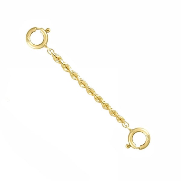 14k Solid Yellow Gold 1.5mm Italian Diamond Cut Rope Chain Extender, Chain Guard 1" to 10" Spring Ring At Each End