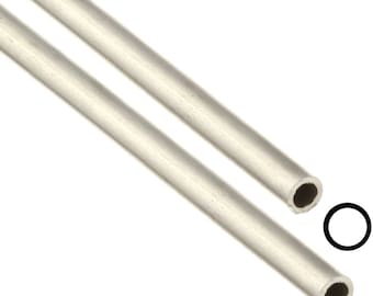 May include: Two silver metal tubes, each with a round opening at one end. The tubes are lying parallel to each other on a white background.