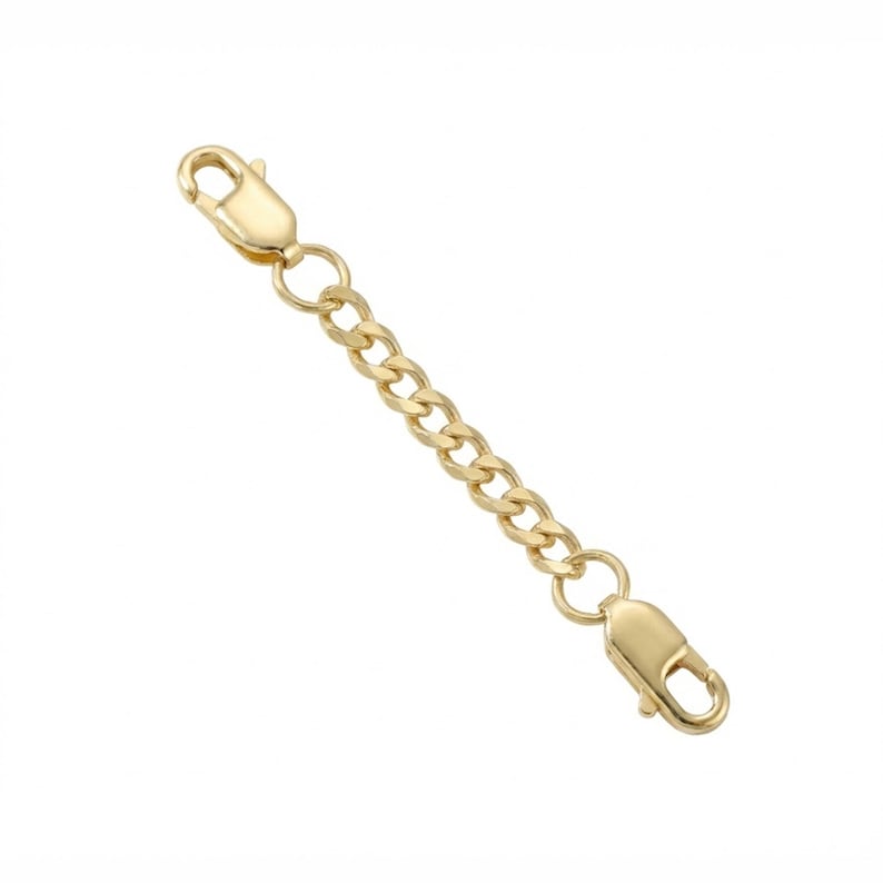 14k Solid Yellow Gold 2mm Curb Cuban Chain Extender 1" to 5" Lobster Clasp At Each End image 1