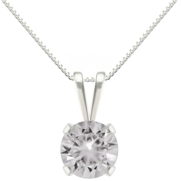 925 Sterling Silver Natural AAA 6mm White Topaz 4 Prong Pendant Necklace