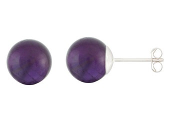 925 Sterling Silver Natural 6mm Round / Ball Dark Amethyst Gemstones Stud Earrings