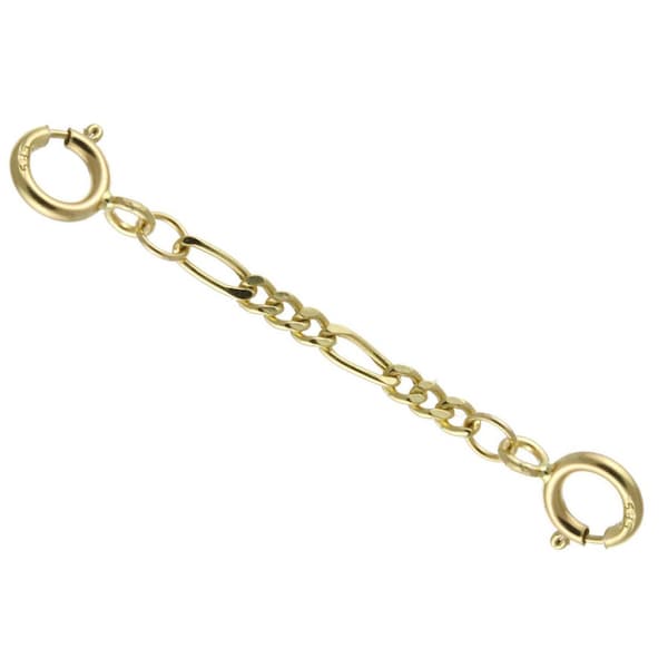 14k Solid Yellow Gold 1.9mm Figaro Chain Extender, Chain Guard 1" to 10" Spring Ring At Each End