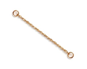 Extensor de cadena tipo cuerda de Singapur de 1,1 mm con anilla en cada extremo, oro rosa macizo de 14k, protector de cadena de 1" a 10".