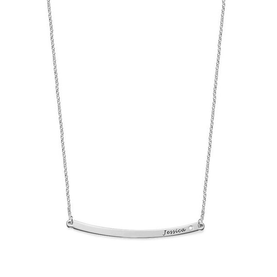Diamond Personalized Engraved Name Bar Necklace in 925