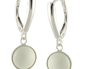 925 Sterling Silver Natural 8mm Cabochon Gemstones Bezel-Set Leverback Earrings