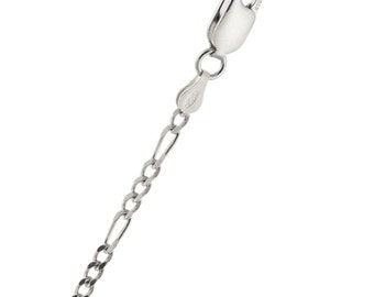 3.1mm Diamond Cut Figaro Chain Necklace, Bracelet, Anklet in 14k White Gold Over 925 Sterling Silver 7"-36"