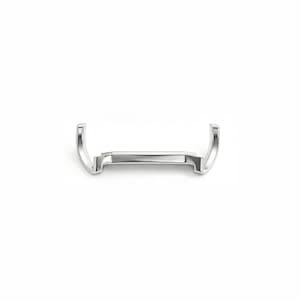May include: A shiny, silver-colored metal watch buckle with a rectangular center and curved ends. The buckle is designed to attach a watch strap and is set against a plain white background.