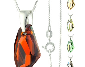 925 Sterling Silver Faceted Galactic Swarovski Crystal Pendant Necklace