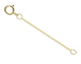 14k Solid Yellow Gold 0.8mm Curb Chain Extender 4mm Spring Ring 1&quot; to 10&quot; Light Weight