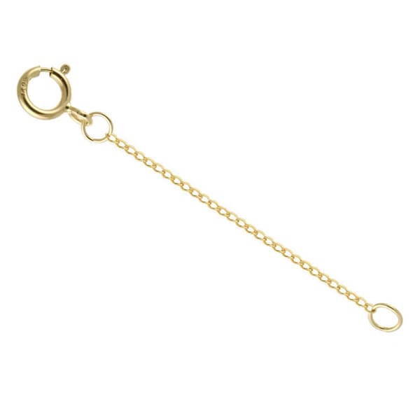 14k Solid Yellow Gold 0.8mm Curb Chain Extender 4mm Spring Ring 1" to 10" Light Weight