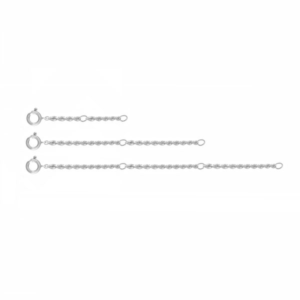 10k Solid White Gold 1.5mm Italian Diamond Cut Rope Chain Extender With additional Jump rings  1" 2" 3"