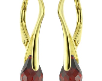 14k Gold Over 925 Sterling Silver Natural Briolette Garnet Leverback Earrings