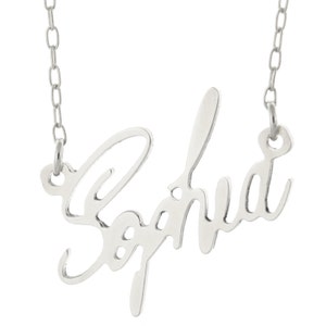 Script Font 925 Sterling Silver Personalized Any Name Plate Pendant Necklace - Nameplate Necklace