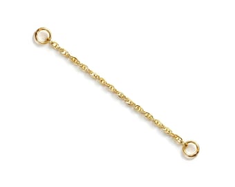 Extensor de cadena tipo cuerda de Singapur de oro amarillo macizo de 14k y 1,1 mm con anilla en cada extremo y protector de cadena de 1" a 10".
