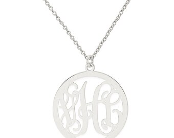 Custom Made 3 Initials Monogram Circle Necklace in Rhodium White Gold Over 925 Sterling Silver - Monogram Necklace - Nameplate Necklace