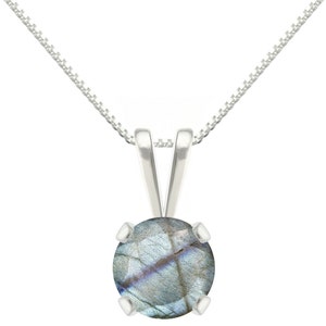 925 Sterling Silver Natural AAA 6mm Gemstones 4 Prong Pendant Necklace