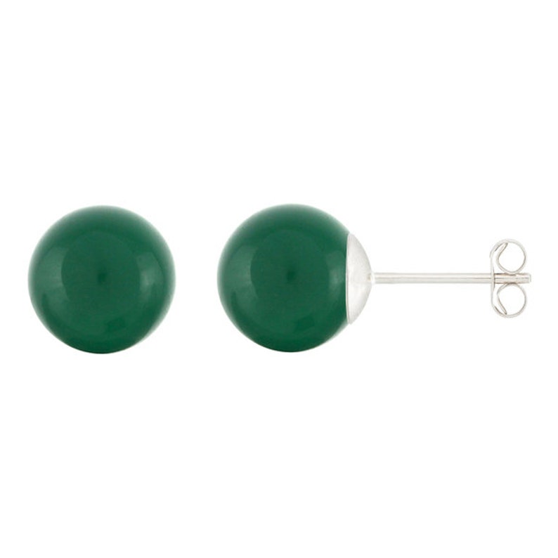 925 Sterling Silver Natural 6mm Round Ball Green Onyx Gemstones Stud Earrings