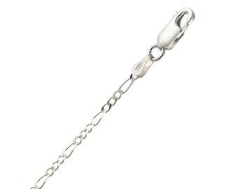 2.3mm Diamond Cut Figaro Chain Necklace, Bracelet, Anklet in 925 Sterling Silver 7"-36"