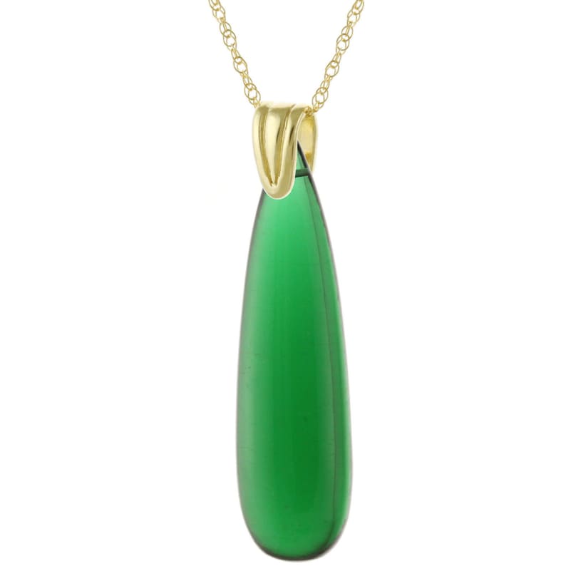 14k Solid Yellow Gold Natural Smooth Teardrop Emerald Quartz Pendant Necklace