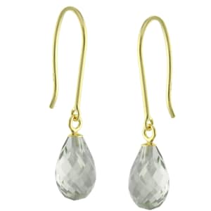 14K Solid Yellow Gold Natural Briolette Green Amethyst Dangle Earrings