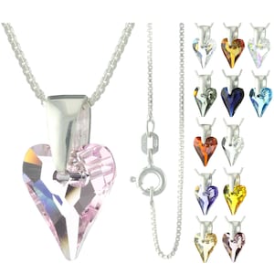 925 Sterling Silver Faceted Wild Heart Swarovski Crystal Pendant Necklace