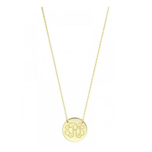 3 iniciales ronda collar monograma de encargo en 14 k amarillo oro sobre plata 925 - placa - grabado collar