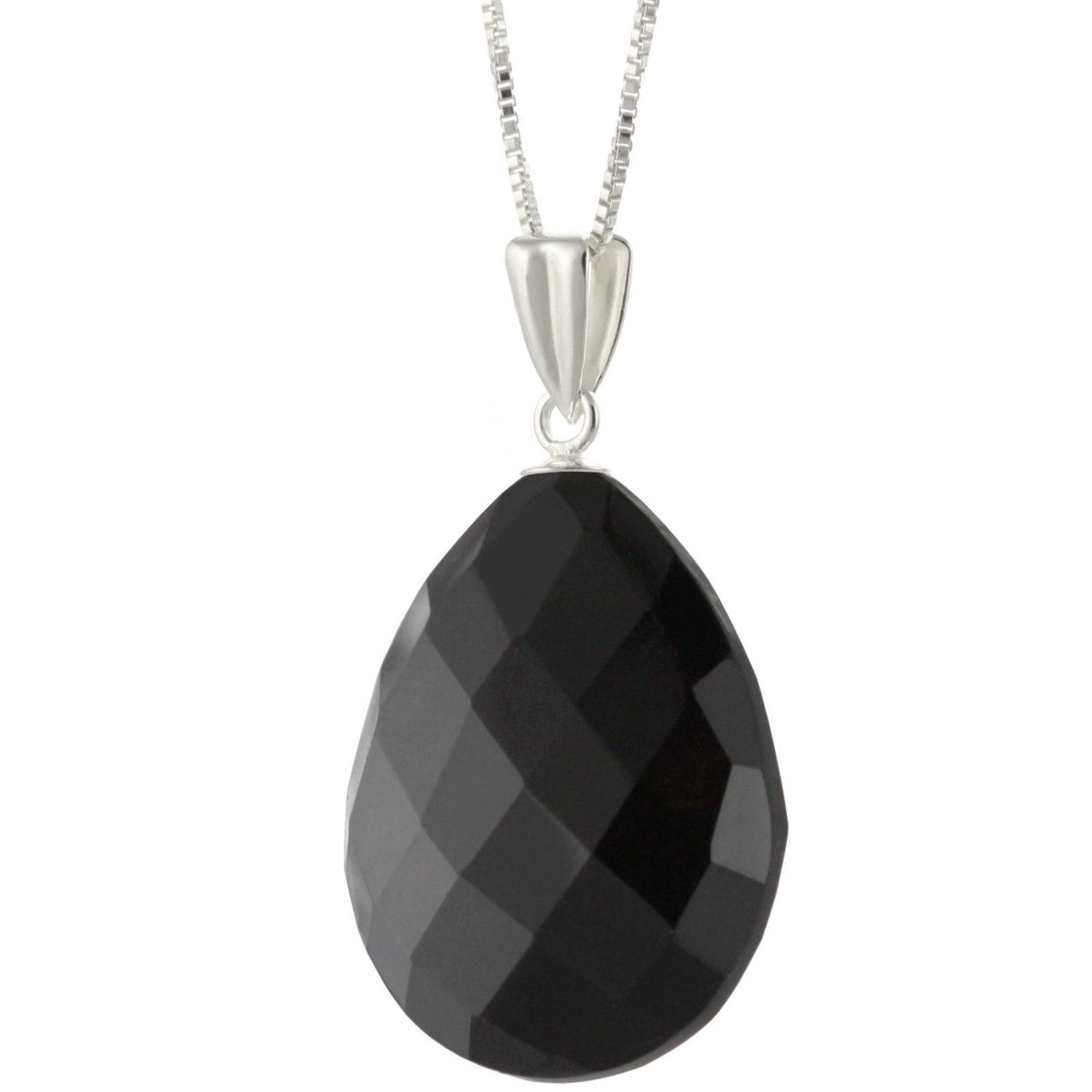 925 Sterling Silver Natural AAA Faceted Pear Black Spinel Pendant