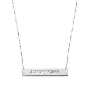 925 Sterling Silver Personalized Engraved Love Mom Name Bar Necklace - Nameplate Necklace - Engraved Necklace