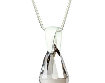 925 Sterling Silver Faceted Cabochette Swarovski Crystal Pendant Necklace