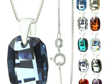 925 Sterling Silver Faceted Graphic Swarovski Crystal Pendant Necklace