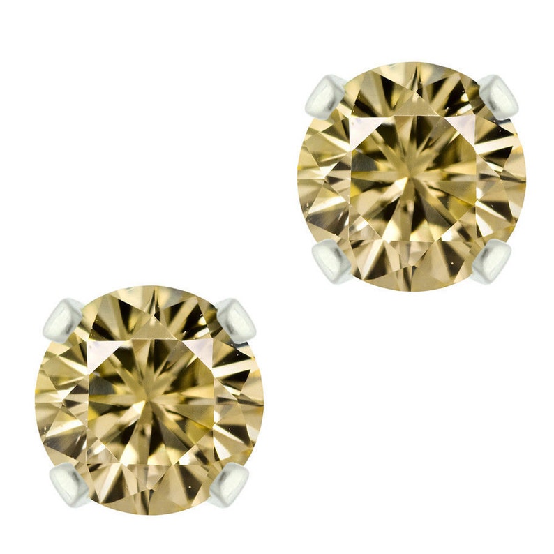 925 Sterling Silver Natural 3mm / 6mm Diamond Cut Citrine Gemstones Stud Earrings image 1