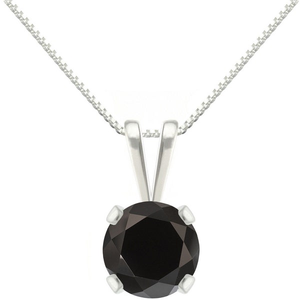 925 Sterling Silver Natural AAA 6mm Black Spinel 4 Prong Pendant Necklace