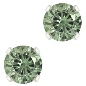 925 Sterling Silver Natural 6mm Diamond Cut Green Amethyst Gemstones Stud Earrings