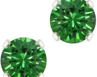 May include: A pair of silver stud earrings with round green gemstones.