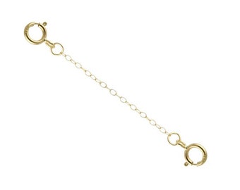 14k Solid Yellow Gold 1mm Oval Cable Chain Extender 4mm Spring Ring 1" to 10", Spring Ring At Each End