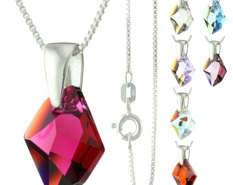 925 Sterling Silver Faceted Cosmic Swarovski Crystal Pendant Necklace