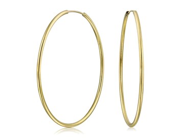 18k Gold Endless Hoop Earrings, 925 Sterling Silver Hoop, Small Huggies Hoop, Large Endless Hoops, 20mm 30mm 40mm 50mm 60mm 70mm 80mm Hoop