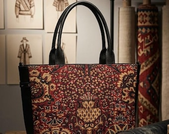 Carpet pattern Hobo Bag: Leather Detail, Large Travel Tote