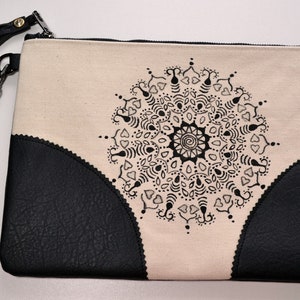 Bolso de mano (fósforo pintado con mandala), lona, cuero vegano, bolso de tela, cartera, hecho a mano, bolso de noche