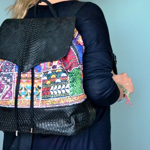 hindian pattern bag, authentic weave, school backpack, vegan leather, gift backpack, beach backpack,