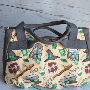 Sac magique unique, sac de professeur, sac à bandoulière, sac hobo, sac cartable, sac fourre-tout, sac de voyage, sac en tissu, sac de vacances, détail en cuir végétalien