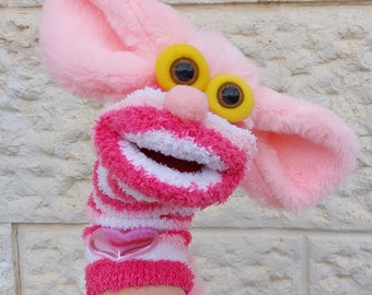 Dog Handmade Sock Puppet with Facial Expressions, Educational toys for kids ,Animal doll, Pink Puppy For Girls And Boys