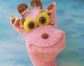 Pink Giraffe Sock Puppet, Giraffe Lovers Puppets, Birthdat Gift For Girls, Safary Animals