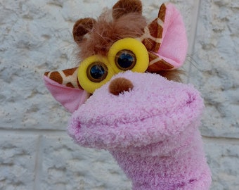 Light Pink Giraffe Sock Puppet, Giraffe Lovers Puppets, Birthdat Gift For Girls, Safary Animals