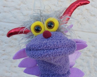 Purple Dragon Sock Puppet, Professional Made,  Unique Handmade Puppets, Soft Scales