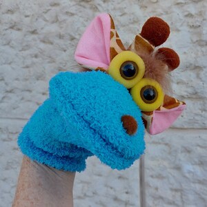 Turquoise Sock Puppet Giraffe, The Kids Presents, Soft Toy For Kids, The Toddler, Animal Toy, Birthday Gift image 5