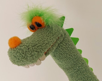 Dragon Sock Puppet, Professional Made,  Unique Handmade Puppets, Dragons Safe For Use