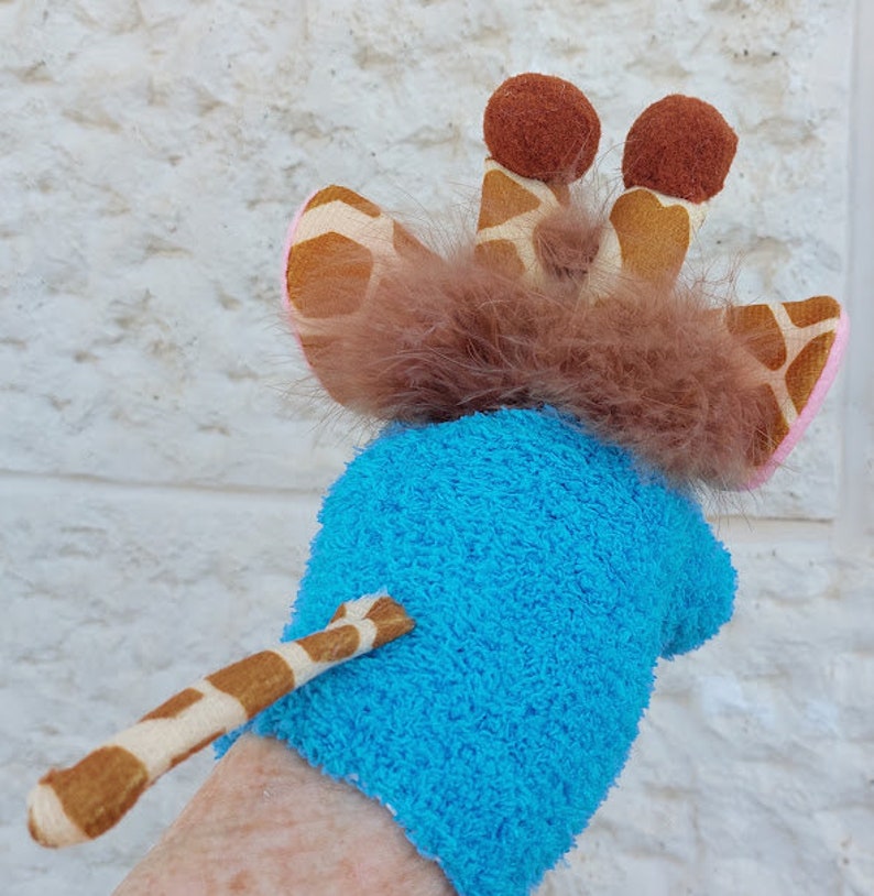 Turquoise Sock Puppet Giraffe, The Kids Presents, Soft Toy For Kids, The Toddler, Animal Toy, Birthday Gift image 4